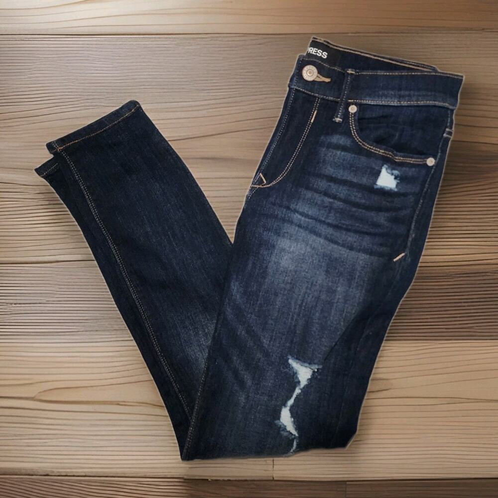 Express Dark Wash Jean Leggings Mid Rise Size 4 Regular